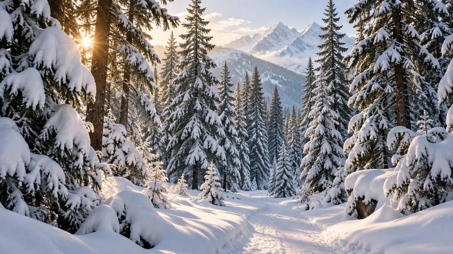 Illustration: Kashmir-inspired snow-covered pine forest